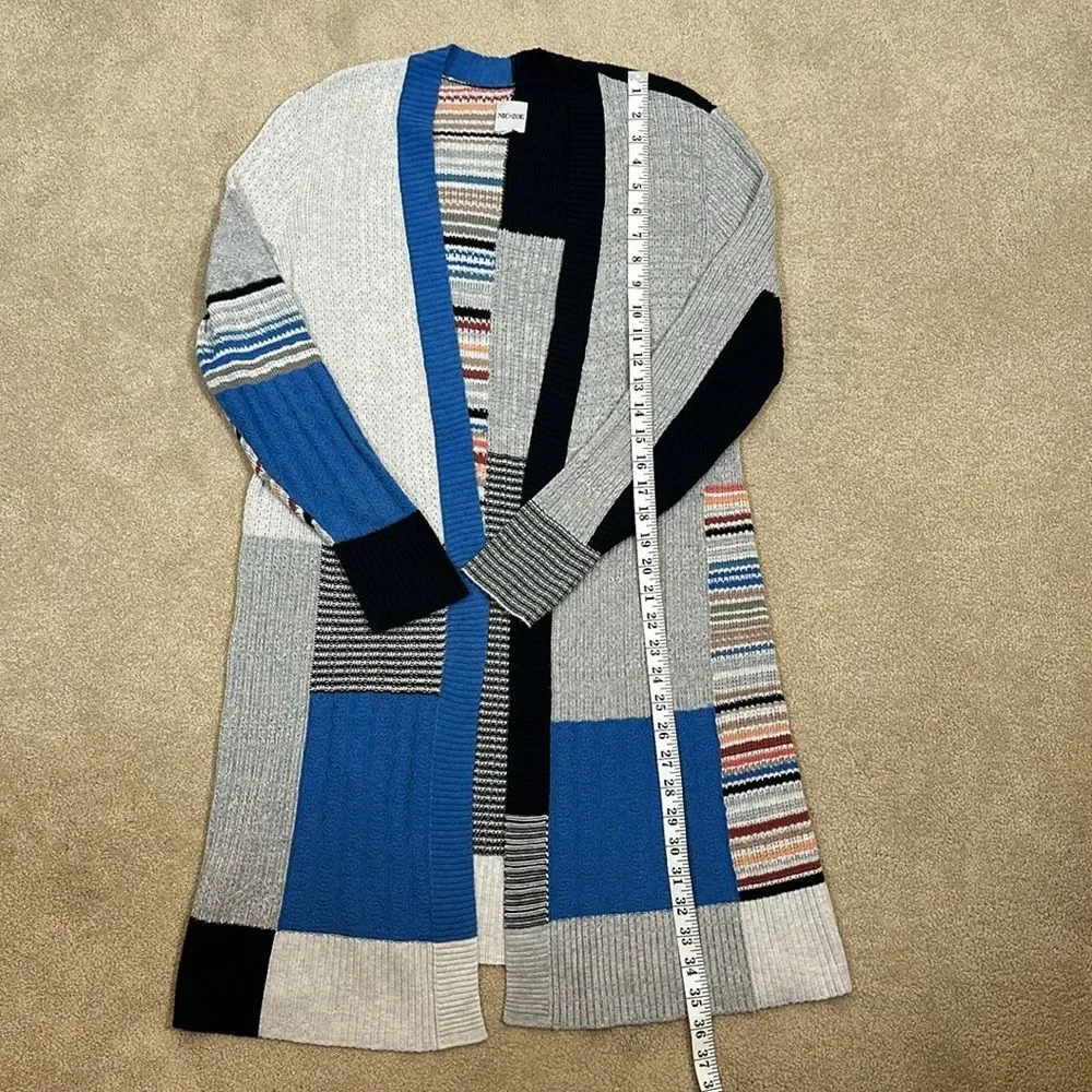 Nic & Zoe Long Line Open Front Patchwork Quilt Longsleeve Cardigan Women Medium